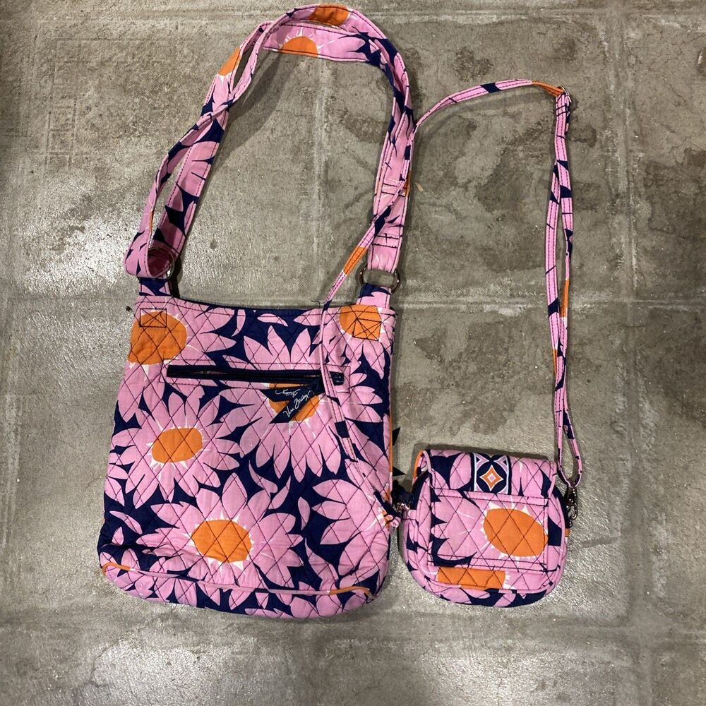 Lot Of 2 VERA BRADLEY QUILTED FABRIC CROSS BODY HIPSTER PURSE & Mini